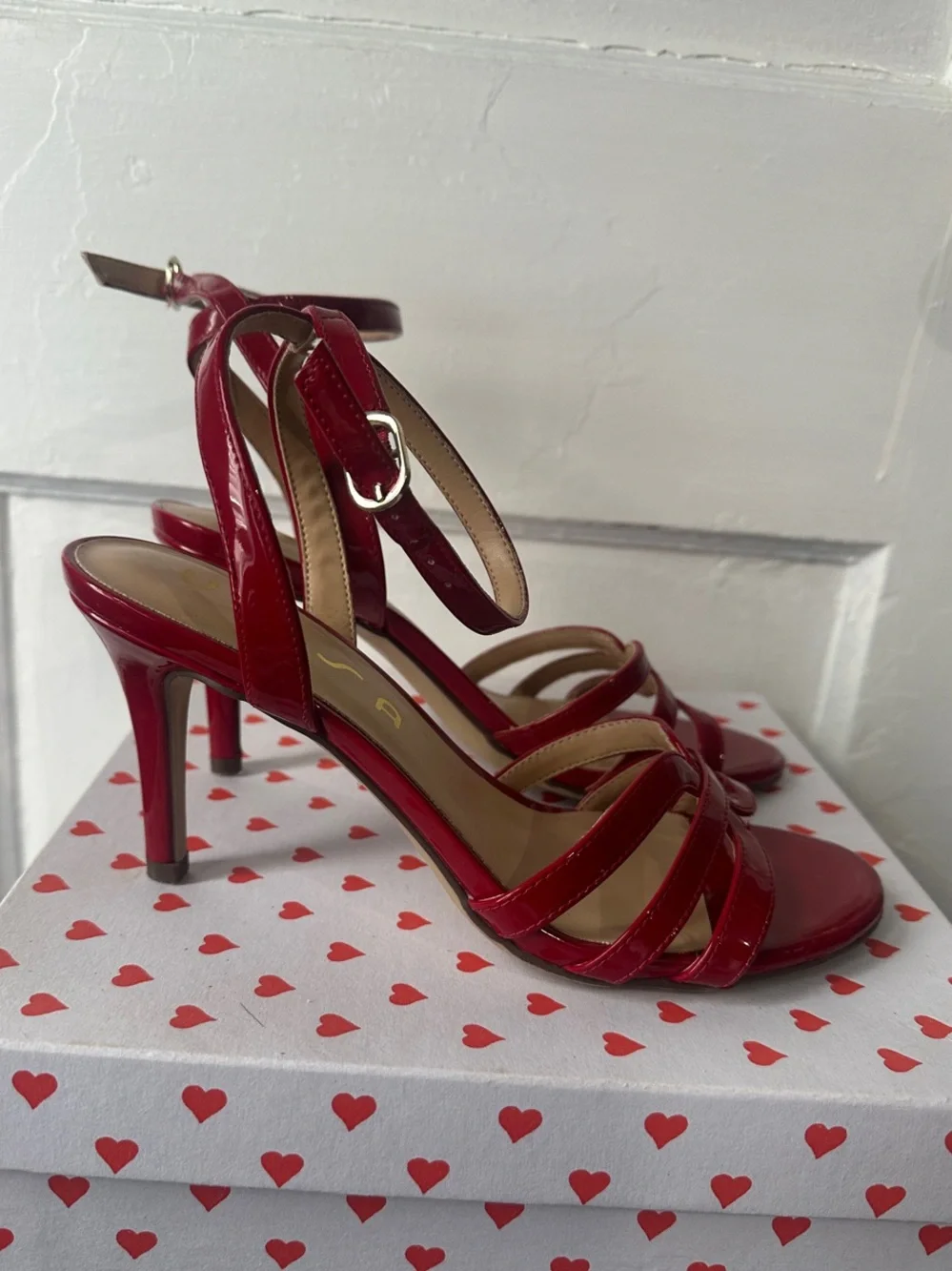 Unisa Red Patent Strappy Ankle-Heel Sandals